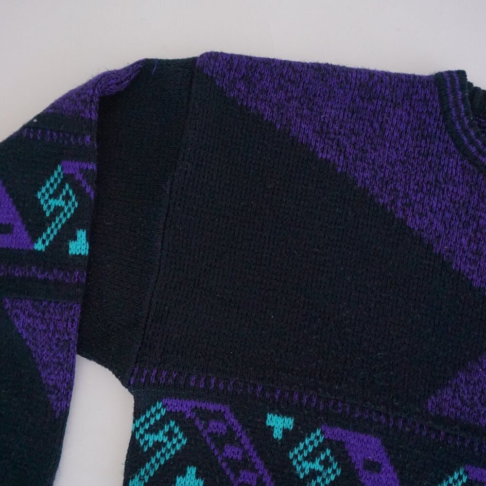 Vintage Bronzini Purple Black Geometric Knit Sweater Abstract Pattern Large - Picture 5 of 10
